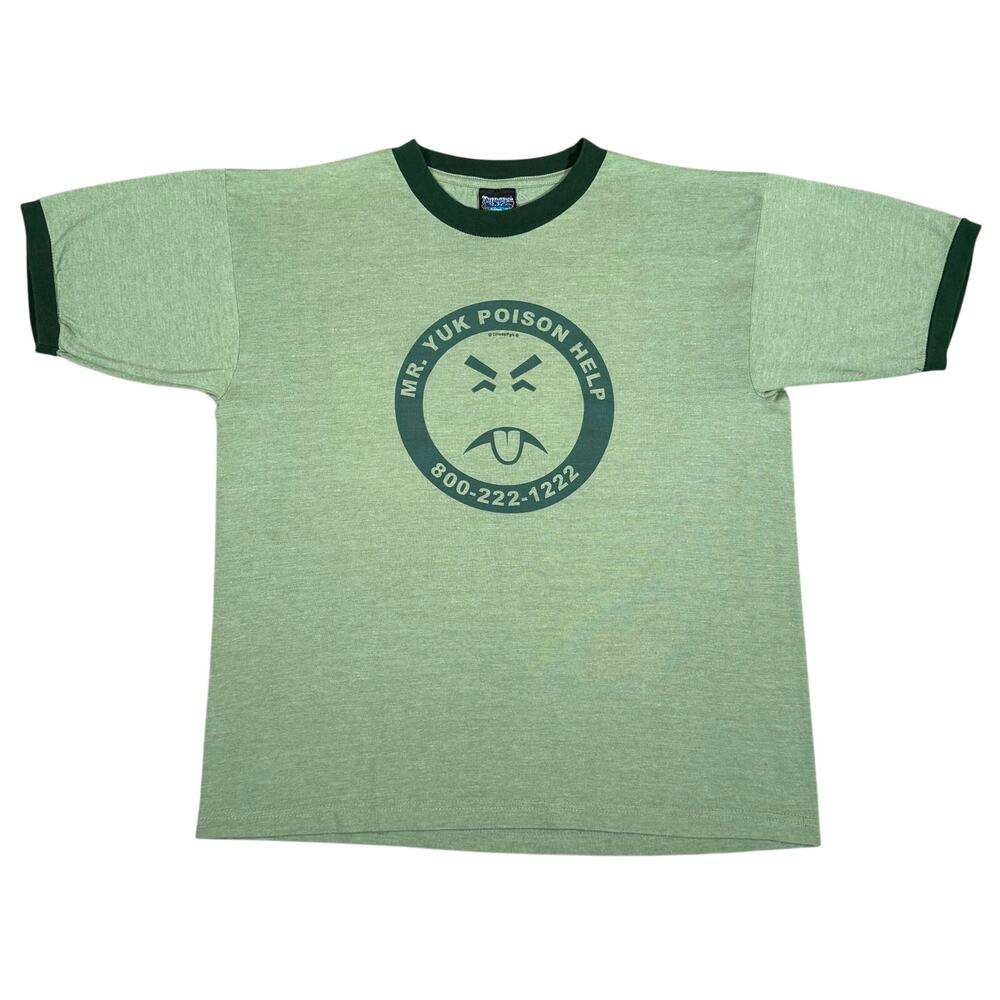 90s Vintage Mr. Yuk Poison Help Ringer T Shirt Green Men's Large